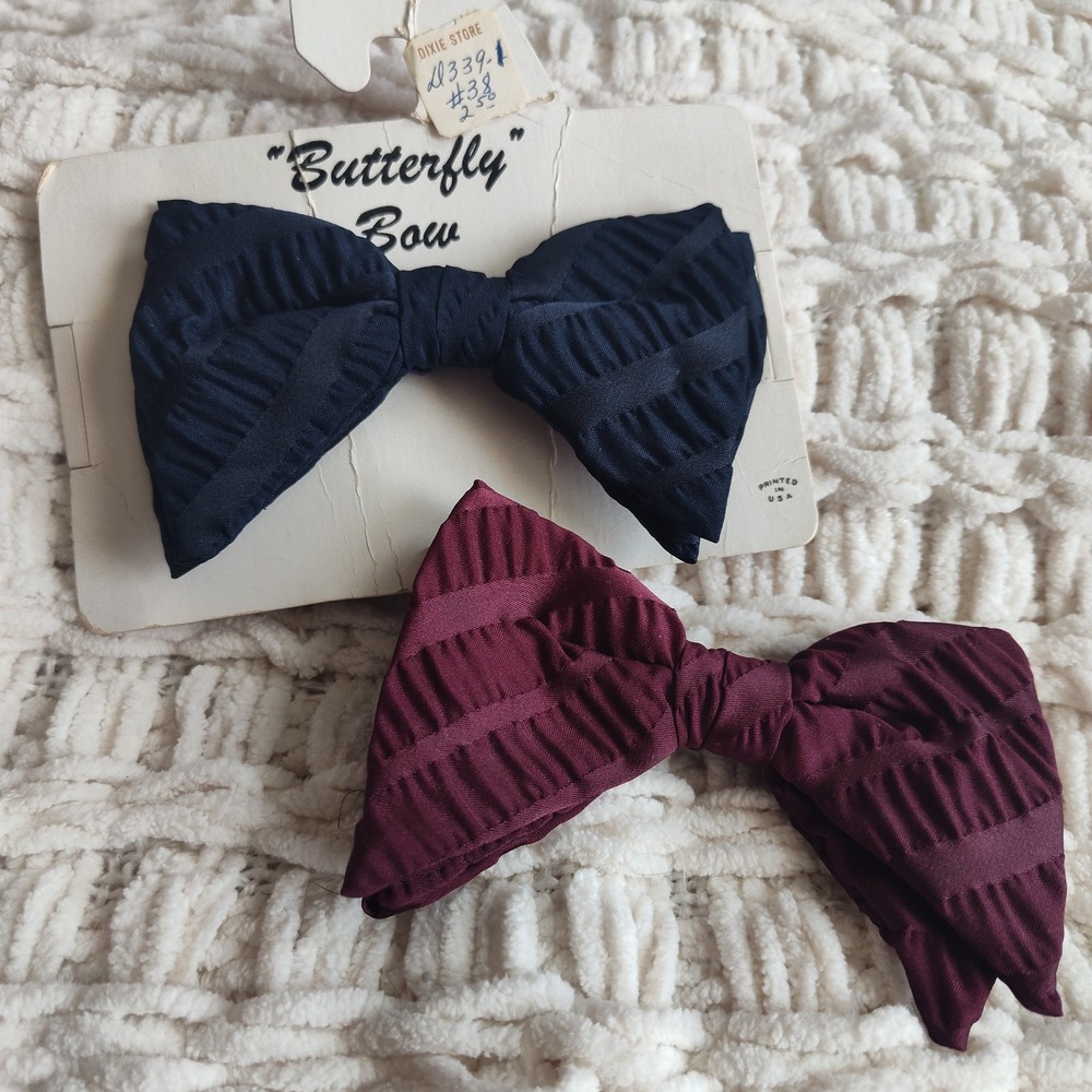 Vintage Bow Tie Butterfly Clip On Burgundy Dark blue Set of 2 Boys Toddler